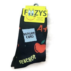 New Foozys Novelty Teacher Patterned Crew Black Socks Women's One Size